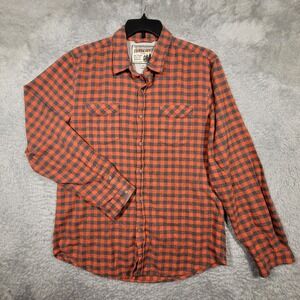 Third & Army XL Mens Flannel Shirt Long Sleeve Button Down Plaid‎ Orange Gray